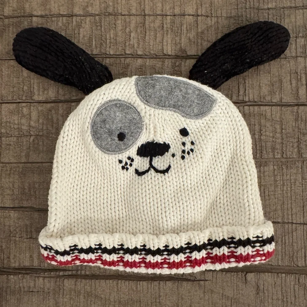 Koala Kids White and Black Puppy Knit Hat Size 0-9 months